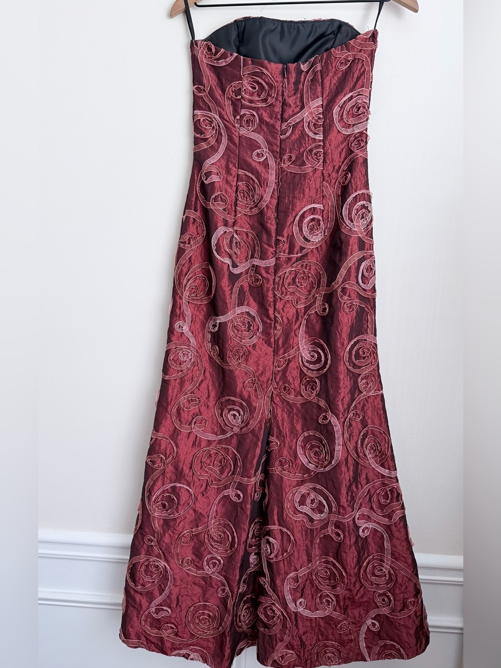 Jessica McClintock brownish red Maxi Dress strapless swirl ribbon vintage Y2K 6P - Picture 4 of 8